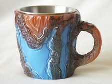 Caneca de café cristal mineral azul marrom resina aço inoxidável forro xícara rocha falsa, usado comprar usado  Enviando para Brazil