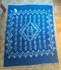 Używany, Wełniany koc Ikat indygo niebieski 59 X75 Frędzle Narzuta Koc na sprzedaż  Wysyłka do Poland