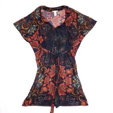 Túnica H&M Boho Paisley Feminina M Vermelha Azul Manga Boné Festival Hippie Chique, usado comprar usado  Enviando para Brazil