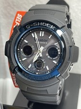 Relógio Casio G-Shock masculino solar mostrador azul pulseira de resina preta 46 mm AWGM100A-1A comprar usado  Enviando para Brazil