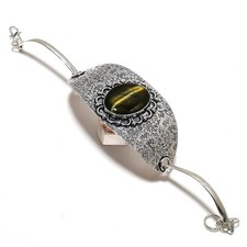 Bracelete ajustável de prata esterlina 925 pedra preciosa olho de tigre natural T211 comprar usado  Enviando para Brazil