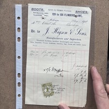 Recibo ORIGINAL VINTAGE 1911 Botas Higson Sons Bendigo Fabricante de Sapatos Melb comprar usado  Enviando para Brazil