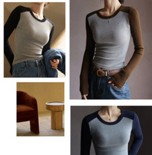 Blusa feminina outono puro algodão gola redonda manga comprida base comprar usado  Enviando para Brazil