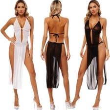 Vestido longo feminino lingerie malha transparente sem mangas camisola sem costas comprar usado  Enviando para Brazil