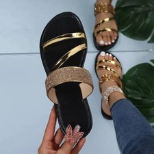 Sandálias de verão sandália plana cintilante strass slide cintilante elegante slip on bling comprar usado  Enviando para Brazil
