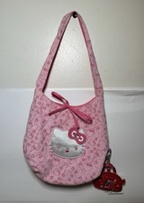 Bolsa Hello Kitty Vintage Y2K Rosa Bolsa Pequena Veludo com Chaveiro 9”x9”, usado comprar usado  Enviando para Brazil