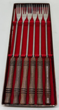 Conjunto de 6 garfos de fondue japoneses de aço inoxidável com alças de madeira na caixa original comprar usado  Enviando para Brazil