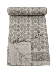 Usado, Colcha de algodão com estampa de bloco de mão indiana Kantha cobertor colcha queen size comprar usado  Enviando para Brazil
