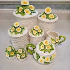 Usado, Lote 8 peças LEFTON conjunto de vasilha de cozinha margarida rústica creme açúcar sal pimenta muito bom estado usado comprar usado  Enviando para Brazil