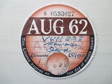 Tax disc 1962 for sale  SWANSEA