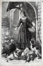 Refeição de Natal para peru frango pombo e patos! Estampa antiga grande da década de 1860 comprar usado  Enviando para Brazil