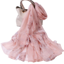 Usado, Cachecol feminino 100% seda grande xale envoltório floral rosa fino MY194-19 comprar usado  Enviando para Brazil