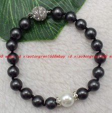 Pulseira de contas redondas genuína 8 mm preta e 10 mm branca concha pérola fivela magnética comprar usado  Enviando para Brazil