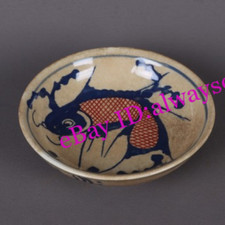 Placa de porcelana chinesa antiga azul e branca vitrificada vermelha padrão peixe comprar usado  Enviando para Brazil