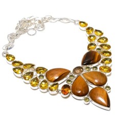 Colar de prata esterlina 925 olho de tigre natural, pedra preciosa citrina V922 comprar usado  Enviando para Brazil