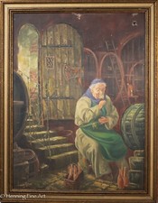 Usado, Pintura a óleo vintage de monge na adega assinada, bonita e danificada comprar usado  Enviando para Brazil