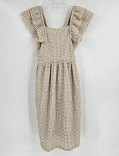 Vestido waffle ZARA feminino tamanho 10 bronzeado novo sem etiquetas decote quadrado manga babado comprar usado  Enviando para Brazil
