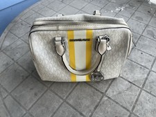 Bolsa satchel feminina Michael Kors Bedford pequena logotipo listrado - Branco brilhante comprar usado  Enviando para Brazil