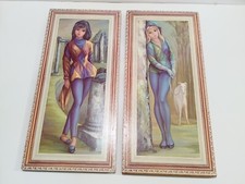 Duas estampas Jean Maio Arlequim Mardi Gras Big Eyed Girl em quadro de cortiça 17x8 década de 1960 comprar usado  Enviando para Brazil