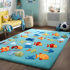 Tapete tema oceano infantil | Tapete macio para sala de jogos design de peixe | Azul água 6x8, pés comprar usado  Enviando para Brazil