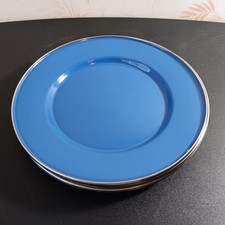 Conjunto de 4 pratos de jantar esmaltados azuis 10 1/2" caixa e barril de aço inoxidável com aro comprar usado  Enviando para Brazil
