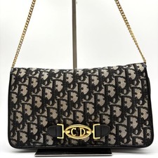 CHRISTIAN DIOR CD Logotipo Trotter Corrente Bolsa de Ombro Bolsa de Lona Couro Azul Marinho comprar usado  Enviando para Brazil