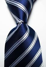 Usado, Nova gravata masculina clássica listrada azul escuro branco tecido jacquard 100% seda comprar usado  Enviando para Brazil