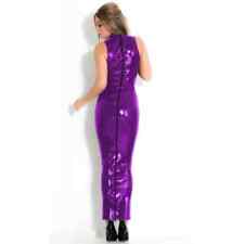 Vestido longo feminino sem mangas sexy metálico brilhante com zíper nas costas couro sintético comprar usado  Enviando para Brazil