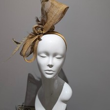 Gold sinamay fascinator for sale  FERRYHILL