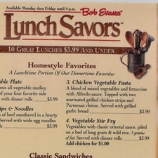 1996 Bob Evans Lunch Savors Menu Double Decker Fries Turkey Sanduíche Salada comprar usado  Enviando para Brazil