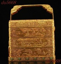 14,4" bronze chinês dourado pessoas antigas casa caixa de comida recipiente de comida estátua, usado comprar usado  Enviando para Brazil