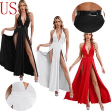 Vestido de boate feminino gola V profundo halter sem costas frente alta dividida vestido de festa comprar usado  Enviando para Brazil
