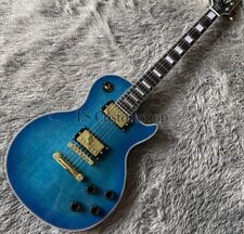 Guitarra elétrica personalizada Trans Blue Burst lp figurada bordo flamejado parte superior dourada comprar usado  Enviando para Brazil