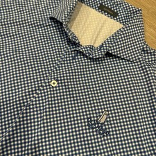 Camisa polo masculina Turtleson tamanho M azul branca padrão Gingham cabeça antiga elos de golfe comprar usado  Enviando para Brazil