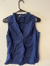 Blusa pulôver Tommy Bahama azul 100% linho babado gola V sem mangas tamanho P comprar usado  Enviando para Brazil