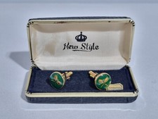 Antiguo Gemelos Redondo Estuche New Style Raquetas Tenis Verde Dorado comprar usado  Enviando para Brazil