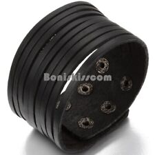 Usado, Bracelete masculino punk rock largo couro preto várias camadas punho ajustável comprar usado  Enviando para Brazil