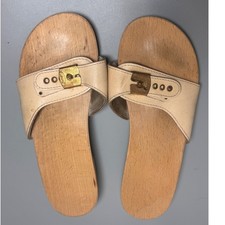 Sandálias Scholl Vintage Plataforma de Madeira Slides Fivela Ajustável Bege 6 comprar usado  Enviando para Brazil
