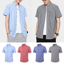 Camisa masculina xadrez manga curta camisetas trabalho tops casual botões finos blusa moda ∧ comprar usado  Enviando para Brazil