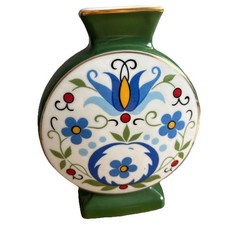 Lubiana Sztuka Ludowa Zielony Porcelanowy Wazon Księżycowy Polska, Niestety Rozdrobniony W Uszkodzeniach na sprzedaż  Wysyłka do Poland