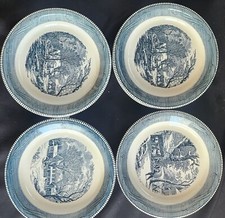 4 diferentes escenas vintage de granja de invierno Currier & Ives - platos de pastel azul segunda mano  Embacar hacia Mexico