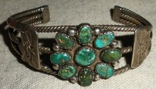 PULSEIRA VINTAGE NAVAJO TURQUESA CLUSTER PRATA ESTERLINA FIO TORCIDO vafo, usado comprar usado  Enviando para Brazil