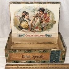 ANTIGA CAIXA DE CHARUTO DE MADEIRA CUB'N SPECIALS TABACO FUMANDO LINDA SENHORA GRÁFICOS comprar usado  Enviando para Brazil