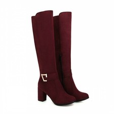 Botas femininas até o joelho biqueira redonda bloco salto médio fivela zíper botas moda trabalho comprar usado  Enviando para Brazil
