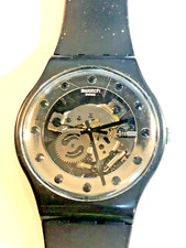 RARO Relógio Suíço Masculino Swatch SR1130SW Preto Patenteado Transparente Face Muito Bom Estado Usado comprar usado  Enviando para Brazil