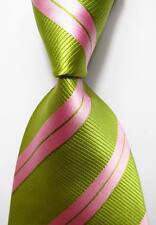 Nova gravata masculina clássica listrada verde rosa tecido jacquard 100% seda comprar usado  Enviando para Brazil