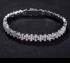 Pulseira masculina elos cruzados 8" 12 quilates redonda simulada diamante folheada a ouro branco 14k, usado comprar usado  Enviando para Brazil
