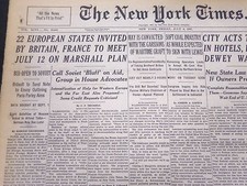 1947 4 de julho New York Times - 22 estados europeus se reúnem no plano Marshall - Novo com etiquetas 5163, usado comprar usado  Enviando para Brazil