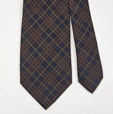 Usado, Gravata de seda BURBERRY LONDON TIE marrom xadrez azul escuro xadrez tecido comprar usado  Enviando para Brazil