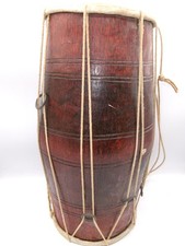 Instrumento de percusión vintage indio Dholak tambor artesanal de madera y cuero segunda mano  Embacar hacia Mexico